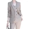 Dames tweedelige broek 2023 Mode Dames Zakelijk Effen Kleur Pakken Broeken Gilet / Dames Roze Commuter Blazers Jasje Vestset