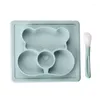 Plates Manufacturer Japanese Creative Baby Bear Children's Tableware Silicone Plate With Spoon Supplementary