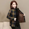 Women's Trench Coats Winter Jacket Female Short Add Velvet Thicker Cotton Padded Clothes Women Parka Coat Casual Plaid Outerwear 5XL W663