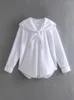 Женские блузки, женская блузка с матросским воротником и контрастной отстрочкой, топ с длинными рукавами, потайная рубашка на пуговицах, свободная повседневная белая рубашка 2023 г.