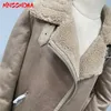 Frauen Wollmischungen MNCCMOAA 2024 Hohe Qualität Winter Frauen Mode Lose Dicke Lamm Doppelseitige Biker Jacke Mantel Weibliche Solide Reißverschluss warme Outwear 231102