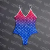 Mode couleur Bikinis ensemble Sexy dos nu fronde maillots de bain été concepteur dégradé lettre imprimer une pièce maillot de bain pour les femmes