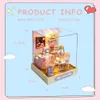 Doll House Accessories Cutebee Diy Dollhouse Mini Casa House Miniature Building Kit med möbler Led Sakura Coffee Shop Toy för födelsedagspresenter 231102