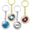 Keychains Triple Moon Pentagram Keychain Glass Cabochon Rhinestone Goddess Jewelry Occult Gothic Wicca Keyring Keyholder