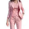 Dames tweedelige broek 2023 Mode Dames Zakelijk Effen Kleur Pakken Broeken Gilet / Dames Roze Commuter Blazers Jasje Vestset