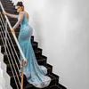 Aso ebi plus size prom -jurken lange mouwen v nek lovertjes lovertjes mermaid lange trein front gesplit