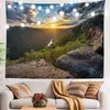 Cameses Turuncu Doğal Dumanlı Dağlar Goblen manzarası Mavi gökyüzü duvar asılı polyester Yatak Odası Odası Yaşam Yurt
