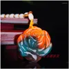 Pendant Necklaces Pendant Necklaces Color Jade Stone Natural Colour Rose Flower Necklace Hand-Carved Charm Jadeite Jewelry F Dhgarden Dhnes