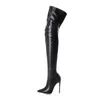 Bottes grande taille 34 femmes sexy cuisse haute extensible en cuir PU sur le genou à talons noir rouge automne hiver chaussures 231101