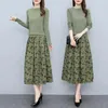 Work Dresses Women Spring Autumn Casual Set Fashion Elegant Long-sleeved Thin Sweater Pressed Pleated Large Swing Half Skirt Two-piece Sets