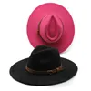 جلد الخوخ من جلد الغزال القبعة العلوية 9.5 سم Big Brim Jazz Fedora Church Hats Women Party Panama Felt Cap Brown Belt Wascinator Hat