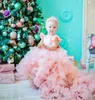 Flicka klänningar rodna rosa födelsedag baby klänning tutu tyll lång tåg spädbarn prinsessa blommaklänning jul år gåva