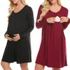 Maternity Dresses 2023 Style For Autumn And Winter Pregnant Women Simple Plain Long-Sleeve Feeding Bu Ru Qun Relaxed Casual Long Sleeve Dre