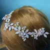 Headbands SLBRIDAL Handmade Alloy Flower Leaf Rhinestones Crystal Pearls Bridal Headband Hair Clip Barrettes Wedding Women Hair Jewelry 231102