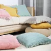 Pillow Tassels Cover 45x45cm Case Cotton Waffle For Home Decoration Pink Beige Yellow Green Sofa Bed