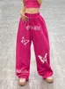 Damenhose s ADAgirl PINK Y2K Sport Streetwear Baggy Bufferfly Muster Kpop Hose mit weitem Bein Hip Hop Casual Jogginghose weiblich 231102