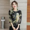 Blouses Femmes Automne Été Femmes Blouse En Mousseline De Soie Floral Tops Trois-quarts Manches Bouton Élégant Bureau Dame Style Coréen Vêtements Femme