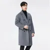 Мужское шерстяное двустороннее кашемировое пальто, мужское двустороннее пальто с воротником костюма, двубортное пальто среднего возраста, длинное осенне-зимнее 231101