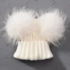 Chapeaux Chapeaux Hiver Bébé Tricot Chapeau Avec Deux Pompons De Fourrure Garçon Filles Naturel Boule De Fourrure Bonnet Enfants Casquettes Double Véritable Fourrure Pom Chapeau pour Enfants 231101