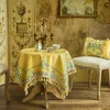 Table Cloth Noble And Elegant Round Tablecloth Europe Heavy Tassel Printed Pattern Dinner Kitchen Home Decora Flower Bird Yellow