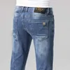 Jeans pour hommes Jeans de luxe de créateur printemps et été lavage mince élastique version coréenne petit tube droit taille moyenne pantalon de pied slim fit jeans pour hommes livraison gratuite Z