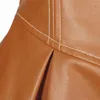 Women's Suits 2023 Women Fit Flare Faux Leather Blazer Coat Skirted Long Sleeves PU Brown Black Elegant Motorcycle Suit Jackets JH127