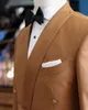 Män passar 2 stycken Slim Fit Casual Business Brown Shawl Lapel Formal Tuxedos för bröllopsbrudmenter