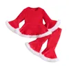 Conjuntos de roupas outono inverno bebê menina roupas de natal conjunto manga longa plush tops vermelho queimado calças meninas quente criança outfit