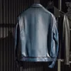 Jackets 2023 Leather Jacket Classic Blue Cowhide Clothes Men's Turn Down Collar Motorcycle Autumn Winter Coat