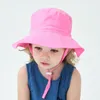 Chapeaux Casquettes Enfants Seau Chapeau Avec Mentonnière Printemps Été Plage Soleil Protection Ronde Top Bébé Cadeau À Large Bord Beau Pêcheur Solide En Plein Air