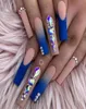 Long Shiny Rhinestones Nails Set of 24 PCS Press On French Ballerina Shape False FingerNails Tips6859180