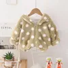 Jackets Baby Girl Boy Fleece Zip Up Hoodie Ears Fuzzy Polka Dots Jacket Hooded Coat Winter Warm Outwear Cardigan Thickened Top