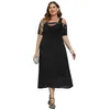 Plus Size Dresses Women Black Dress Off The Shoulder Sequins Contrast Short Sleeve Oversized Loose Elegant Tunic For Chubby