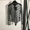 Flock Letter Sexy Base Shirt Women Fashion Classic Print Slim Bodysuits Breathable Netting Shirt