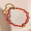 Braccialetti a maglie Bracciale semplice per donna Acciaio al titanio Portafortuna Corda rossa Miglio Catena di perline Gioielli artigianali per l'anno di nascita