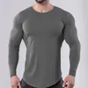 T-shirts pour hommes Hommes Gym Slim Fit Chemise Sport Casual O Cou À Manches Longues Muscle Tee Tops T-shirt Solide