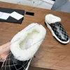 23ss Womens Wool Slippers Designer Slip On Platform Heels Slides Ladies Booties Classic Quilted Texture Matelasse Mules Indoor Retro Black White Gray Leisure Shoe