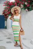 Work Dresses ALPHALMODA 2023 Summer Striped Hollow Out Knit Tank Top Split Step Skirt Women Fashion 2pcs Suit Clothes Set