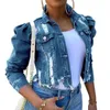 Women's Jackets Women's Denim Fashion Female Casual Long Sleeve Lapel Solid Button Down Chest Pocket Slim Jean Jacket Fall Coat