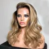 Perruque Lace Front Wig 360 naturelle brésilienne Remy, cheveux naturels ondulés, faux cuir chevelu ombré, densité 130%