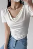 Women's T Shirts TVVOVVIN T-shirt Versatile Short Sleeve Slim Fit Sexy Open Navel Swinging Neck Solid Color Top Fashion IG26