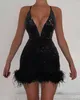 Casual Dresses Contrast Sequin Feather Trim Party Dress