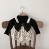 Pagliaccetti 2023 Autunno Baby Girl Senza maniche Dot Stampa Bow Body Tuta infantile T-shirt a maniche lunghe Cute Baby Outfit 0-24M