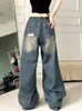 Damesjeans HOUZHOU Vintage Ripped Women Baggy Grunge Y2k Retro Koreaanse stijl Denim Broek Gyaru Streetwear Oversized Boyfriend 231102