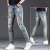 Herren-Jeans, Denim, Modemarke, schlankes Design, Motorrad-Stil, personalisierter Reißverschluss, Floß, Retro-Muster, lange Hosen