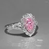 Bröllopsringar caoshi lyxiga graciösa fingerring lady engagemang tillbehör med ljusa rosa zirkonia kristallsten eleganta smycken för
