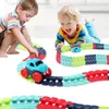 Diecast Model Cars Rechargeable Track Cars For Boy Flexible Track with LED Light-Up Race Car Set Anti-gravity Assembled Track Car Gift for Children 231101