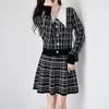 Werk Jurken Revers Strik Plaid Breien Pak Herfst Winter Vrouwen Top A-lijn Hoge Taille Trend Rok Tweedelige Set