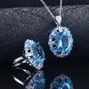 Necklace Earrings Set Foydjew Luxury Quality Jewelry Simulation Aquamarine Pendant Necklaces Amethyst Topaz Color Treasure Open Rings