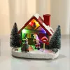 Christmas Decorations Winter Snow Christmas Village Building Santa House Xmas Decoration With Led Glow Desk Building Home Decor Holiday Ornament Gift 231102